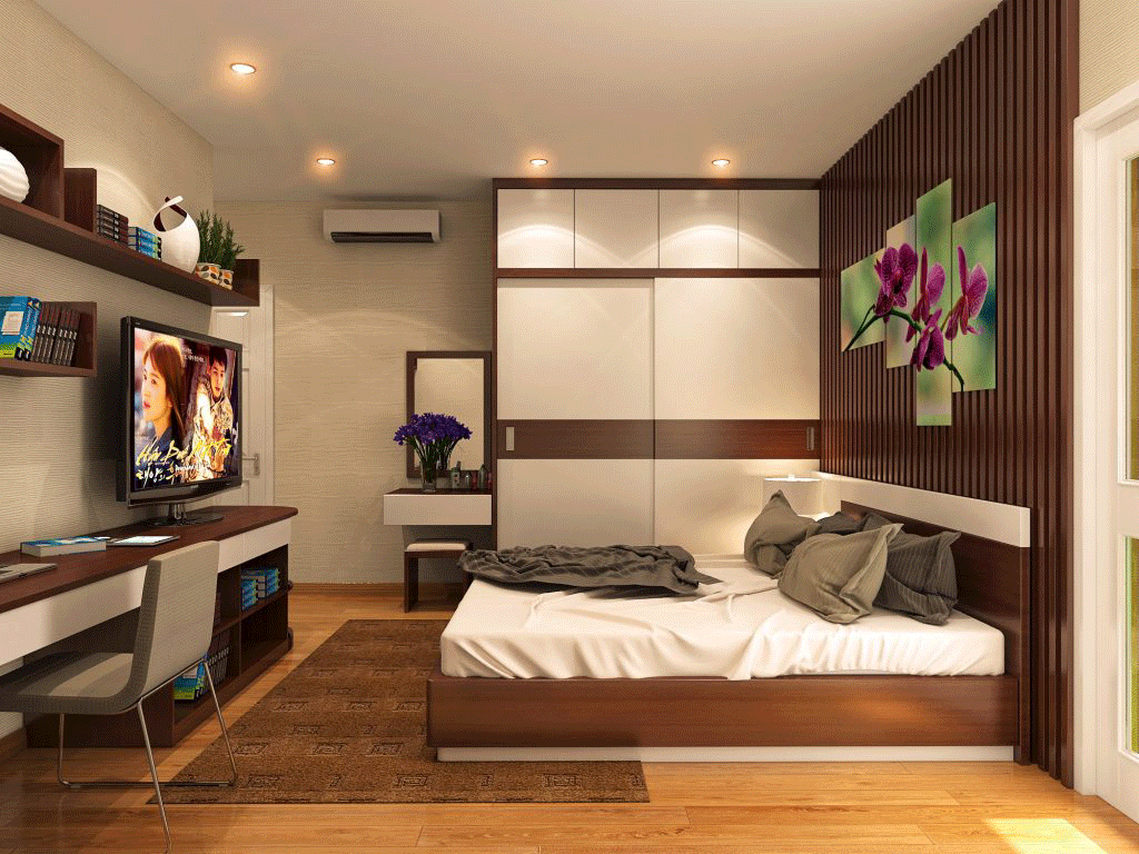 Thiết kế phòng ngủ master đẹp với tủ âm tường sang trọng tiện lợi