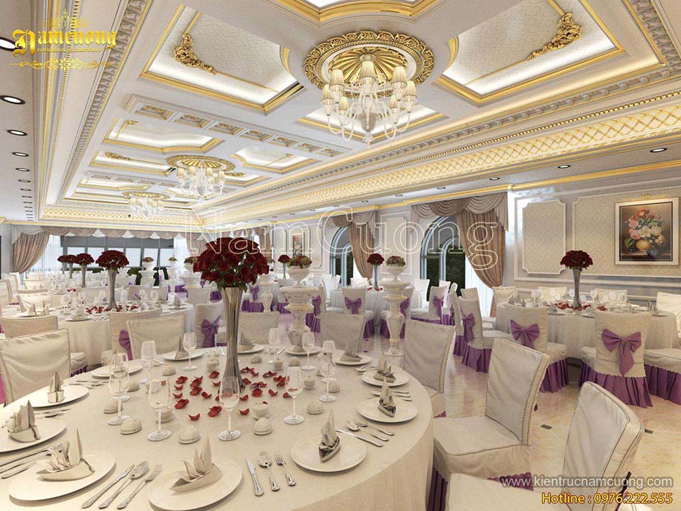 thiết kế nội thất nhà hàng tiệc cưới theo phong cách cổ điển 